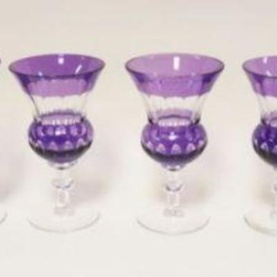 1208	AMETHYST GROUND TO CLEAR GOBLETS, SET OF 8, APPROXIMATELY 7 IN H
