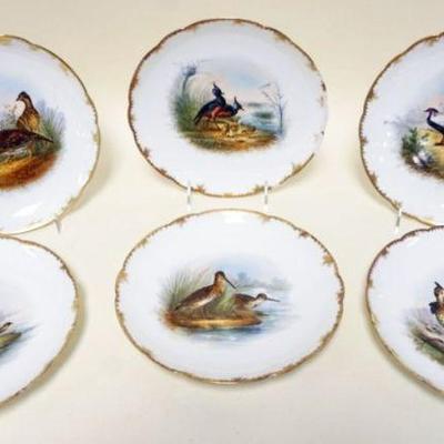 1213	LOT OF 6 LIMOGES 9 IN GAME PLATES, WEAR ON EDGE OF 1 PLATE
