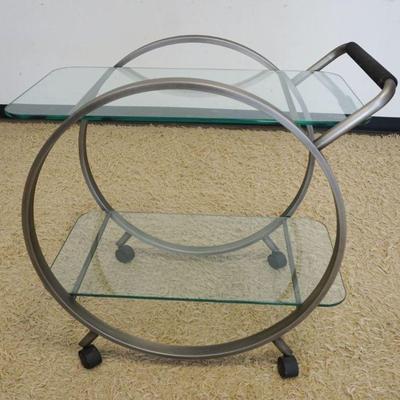 1137	MODERN GLASS & METAL ROLLING CART, APPROXIMATELY 34 IN X 24 IN X 31 IN HIGH
