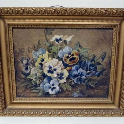 1215	ANTIQUE OIL PAINTING ON CANVAS OF FLOWERS, APPROXIMATELY 13 IN X 16 IN OVERALL
