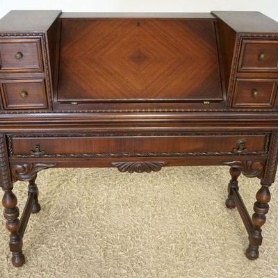 1090	WALNUT SLANT FRONT 5 DRAWER LADY'S WRITING DESK W/BOOK MATCHED DIAMOND PATTERN DESK LID, APPROXIMATELY 44 IN X 16 IN X 40 IN HIGH
