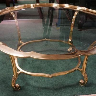 1138	BRASS SCALLOPED EDGE COFFEE TABLE ATTRIBUTED TO LABARGE, 2 PIECE, APPROXIMATELY 44 1/2 IN X 44 1/2 IN X 17 1/4 IN
