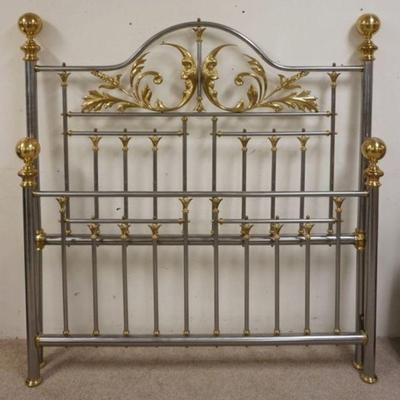 1096	CHARLES P ROGERS BRASS BED CO, BRASS & STEEL BED W/FRAME, 60 IN WIDE, HAS CRESCENT MOON W/FACES & CANNONBALL FINIALS, 1983
