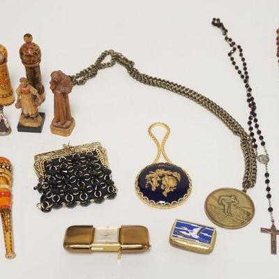 1291	LOT OF 9 NECKLACES INCLUDES CINNABAR W/CLASP MARKED SILVER, PORCELAIN PAINTED BEADS, CARVED MONKEY W/YOUNG, AS FOUND
