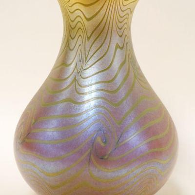 1012	DURAND ART GLASS KING TUT VASE, SIGNED & NUMBERED ON BASE 1700-8, APPROXIMATELY 8 1/2 IN HIGH
