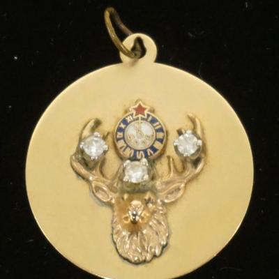 1003	14K GOLD ELKS LODGE CHARM, 2.8 DWT TOTAL WEIGHT W/STONES
