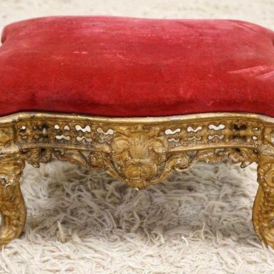 1126	ORNATE CAST METAL BASE VICTORIAN UPHOLSTERED STOOL, APPROXIMATELY 14 IN X 11 IN X 8 IN HIGH
