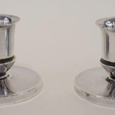 1059	GOERG JENSEN CACTUS PATTERN STERLING CANDLESTICKS, 3.16 OZT, APPROXIMATELY 2 IN HIGH

