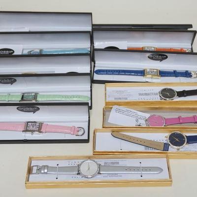 1282	LARGE LOT OF WOMANS WRIST WATCHES, 8 ARE GOSSIP & 4 ARE MANHATTEN
