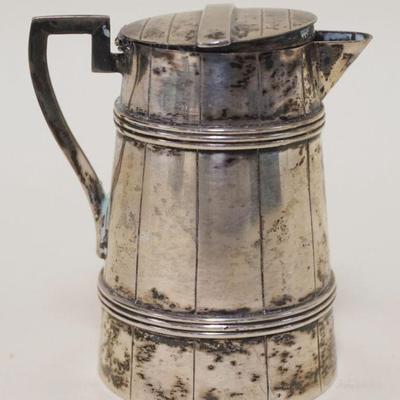 1050	SILVER MINIATURE PITCHER W/HINGED LID MARKED BURGDORF ON BASE, 3.3 OZT
