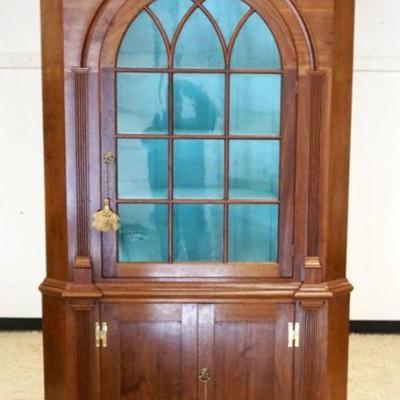 1095	CHIPPENDALE STYLE 2 PIECE CORNER CUPBOARD, BENCH MADE W/15 INDIVIDUAL PANE GLASS DOOR, APPROXIMATELY 45 IN X 26 IN X 95 IN HIGH
