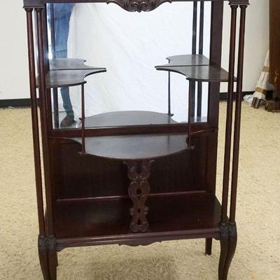 1108	MAHOGANY MIRROR BACK ETAGERE, APPROXIMATELY 34 IN X 15 IN X 59 IN HIGH
