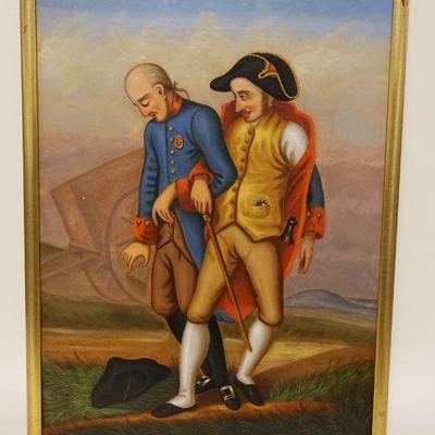 1031	OIL PAINTING ON CANVAS OF 2 INEBRIATED GENTLEMEN WALKING DOWN A PATH, APPROXIMATELY 19 IN X 25 IN
