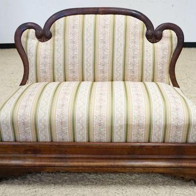 1109	EMPIRE MAHOGANY & UPHOLSTERED SETTEE, APPROXIMATELY 45 IN X 21 IN X 33 IN HIGH
