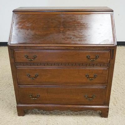 1127	MAHOGANY 3 DRAWER SECRETARY DESK, APPROXIMATELY 37 IN X 19 IN X 32 IN HIGH
