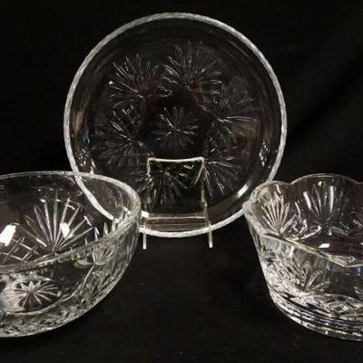 1191	MILLER ROGASKA 3 PIECE LOT OF ASSORTED CRYSTAL INCLUDING BOWLS & TRAY, TRAY APPROXIMATELY 12 IN
