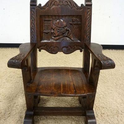 1093	MASSIVE CARVED OAK CHAIR W/CARVING OF A MONK, APPROXIMATELY 46 IN HIGH
