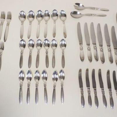 1054	GEORG JENSEN CACTUS PATTERN STERLING FLATWARE SET, 55 PIECES, 6 PLACE SETTINGS, INCLUDING SERVING PIECES, 89.3 OZT TOTAL WEIGHT
