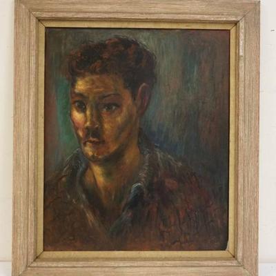 1306	OIL PAINTING ON ARTIST BOARD *SELF PORTRAIT* HAS LOSSES TO EDGES, UNSIGNED POSSIBLY WILLIAM STODDARD LOUGHRAN, APPROXIMATELY 29 3/4...