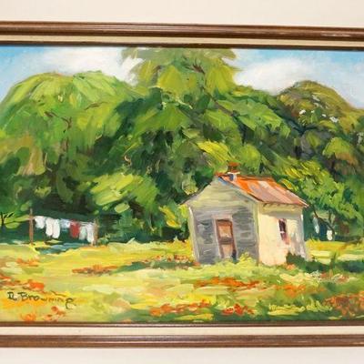 1176	SIGNED D. BROWNING OIL ON CANVAS PAINTING OF A RURAL SCENE. APP. 23 IN X 27 IN OVERALL
