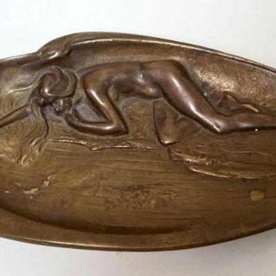 1198	ART NOUVEAU BRONZE OVAL TRAY OF A NUDE WOMAN, APPROXIMATELY 9 1/4 IN X 5 IN
