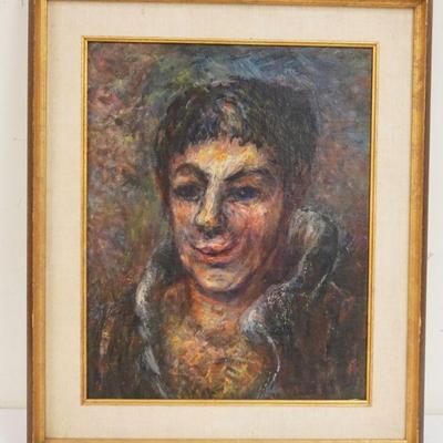 1307	OIL PAINTING ON ARTIST BOARD OF A MAN, UNSIGNED POSSIBLY WILLIAM STODDARD LOUGHRAN, APPROXIMATELY 26 IN X 22 IN OVERALL
