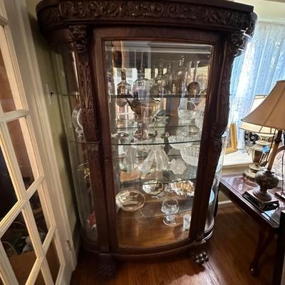 Curved cabinet only... contents not included except for the Lalique pictures individually.