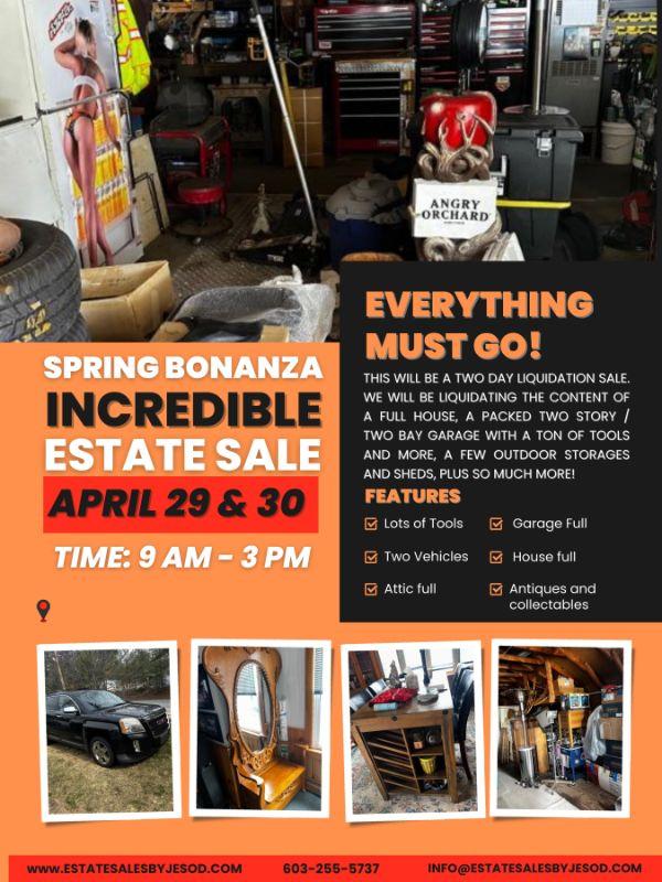 SPRING BONANZA CANDIA NH ESTATE SALE TOOLS GARAGE FULL HOUSE FULL