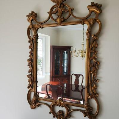 Ornate Wood Framed Mirror with Gold Tones (29x50")