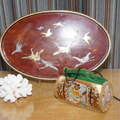 Japanese Lacquer tray with cranes