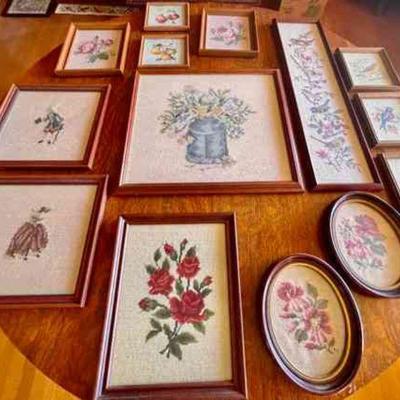 Lot 106-BR1: Vintage Framed Needlework Collection

Features: 
â€¢	Lot includes various sized vintage needlework featuring birds, flowers,...