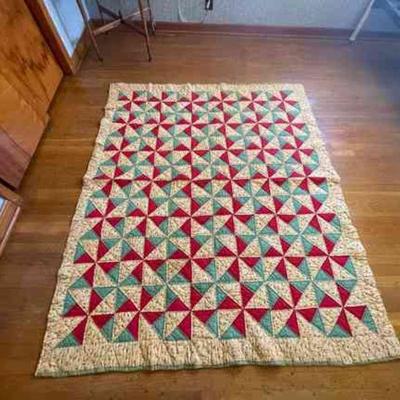 Lot 086-BR1: Quilt #3

Features: 
â€¢	Colors: green and red with yellow floral (orange, green, & white flowers) background and green (no...