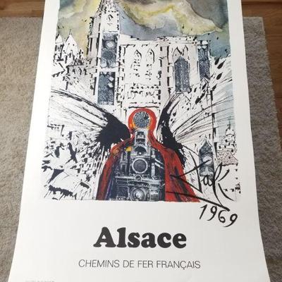Lot # 47 ~ Vintage Large Lithograph Poster 1969 French Salvador Dali Travel Poster Alsace, Vintage French Travel, Train Art