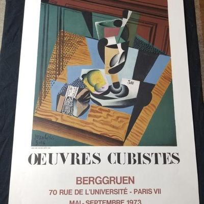 Lot # 80 ~ Original Vintage Lithograph Poster Juan Gris. Exhibition poster for Berggruen Galerie in Paris, 1973