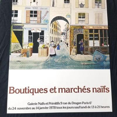 Lot # 42 ~ Vintage Original 1978 Galerie Naifs Paris Naive Primitive Shops Markets Offset Lithograph Poster Rodolphe Rousseau