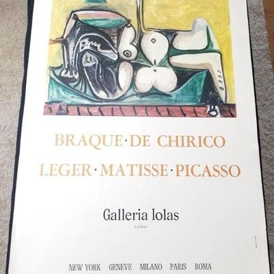 Lot # 49 ~ Vintage Large Offset Lithograph Poster Braque De Chirico Galleria Lolas Italy ~ Leger Matisse Picasso Exhibit