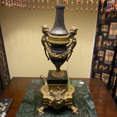 Matching pair of reproduction Louis XVI French Bronze and Marble Table Lamps