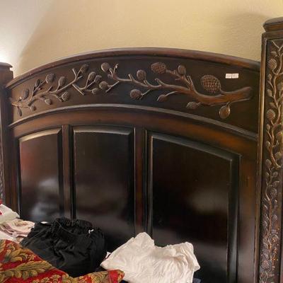 Hand Carved Queen size headboard, footboard and sideboards
