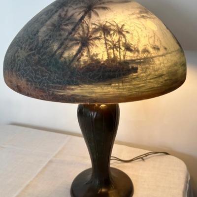 Antique Reverse Painted Handel Treasure Island Table Lamp. 

A beautiful and elegant lamp by Handel featuring a reverse painted moonlit...