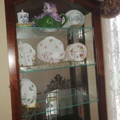SHELLEY CHINA COLLECTION, WALNUT WALL DISPLAY CABINET