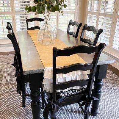 Pier 1, 6 Chair Dining Table Black with Metal Top and Two Drawers