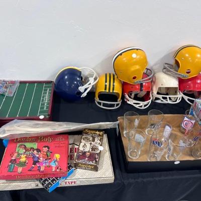 Vintage Board Games, Child's Helmets, Beer Glasses, Football Game