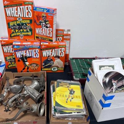 Wheaties Boxes, Kitchen Tools, Packers Memorabilia, Baseball Collectibles, Football Game