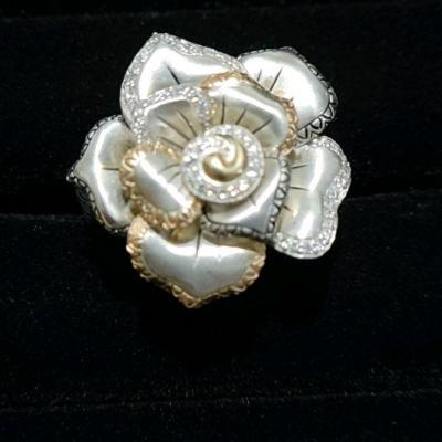 Barbara Bixby Roses Never Die 18k Gold/ Sterling and Diamond Ring