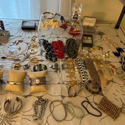 Loads of costume jewelry, an entire room filled--Trifari, Napier, Monet and more.