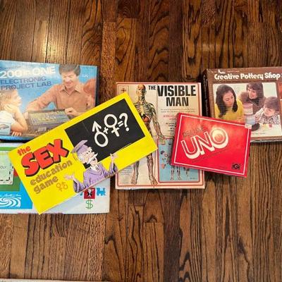 lots of vintage games and toys, including the Sex Education game