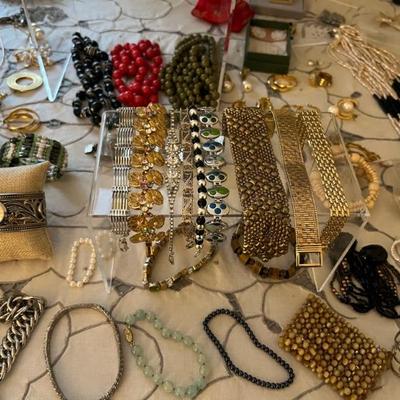Loads of costume jewelry, an entire room filled--Trifari, Napier, Monet and more.