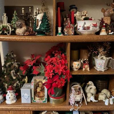 It's Christmas in July! So much Christmas decor, ornaments, figurines, trees, Santas, snowmen, candlesticks, music boxes, novelty,...