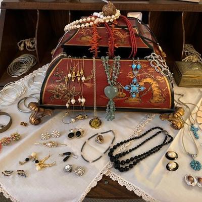 Loads of costume jewelry, an entire room filled--Trifari, Napier, Monet and more.