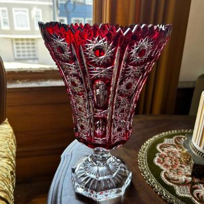 Czech Bohemian ruby red crystal vase 12â€